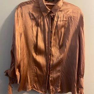 Roberto Cavalli Orange Silk Button-Up Top
